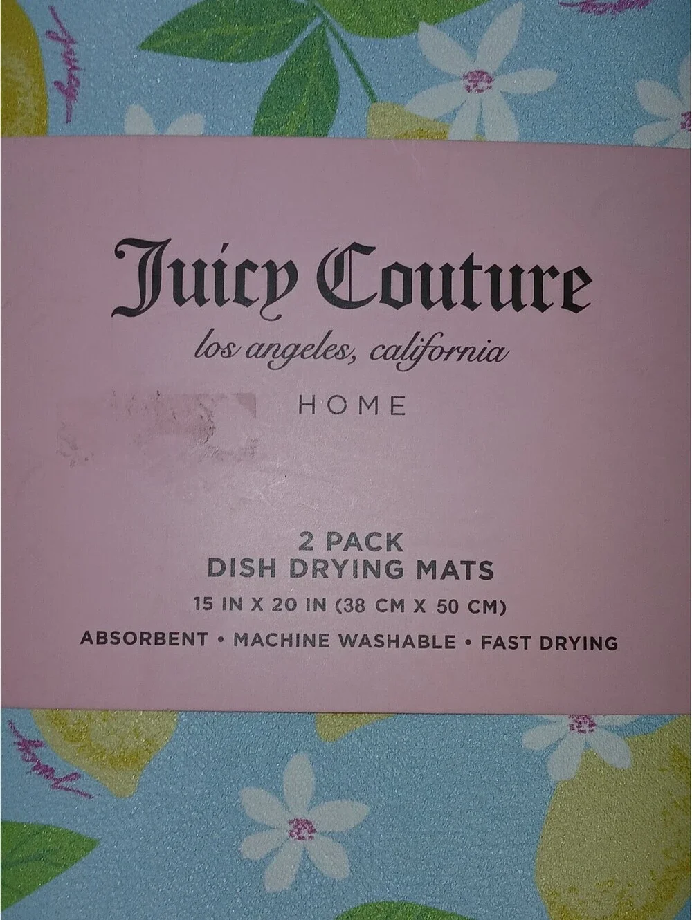 Juicy Couture 2 Pc Lemon Floral Dish Drying Mat Set Kitchen NWT Lemon Girl Core